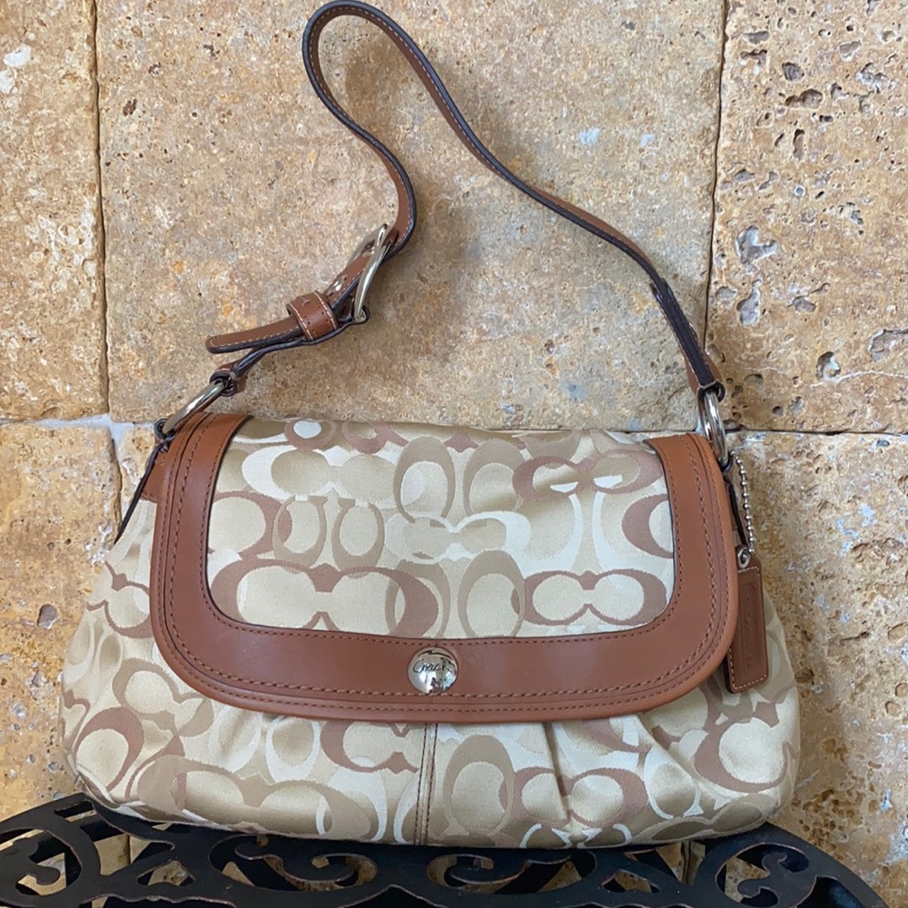 COACH Signature Print Soho Flap Shoulder Purse